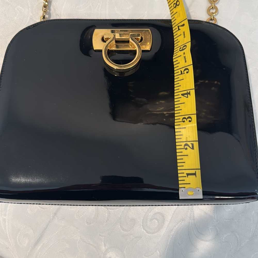 Salvatore Ferragamo Black Patent Leather Gold Chain Shoulder Bag - Picture 10 of 13